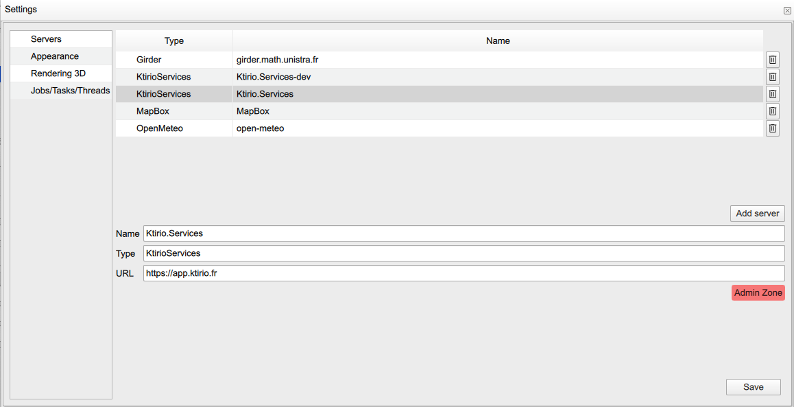 Settings – Servers