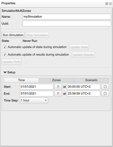 Simulator properties