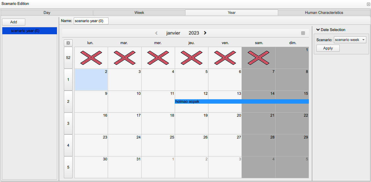 Year scenario editor